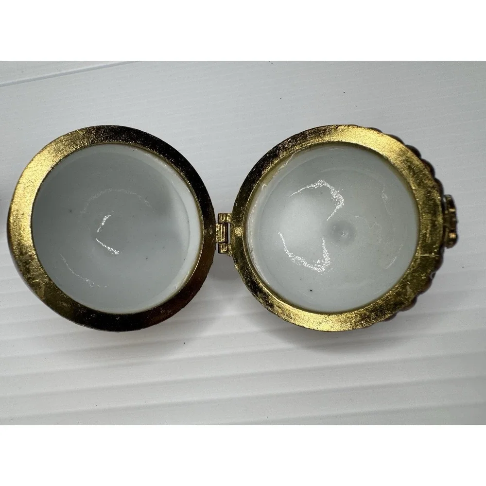 Set Of 2 Porcelain Acorn Hinged Trinket Box Ornaments Brown Gold NEW